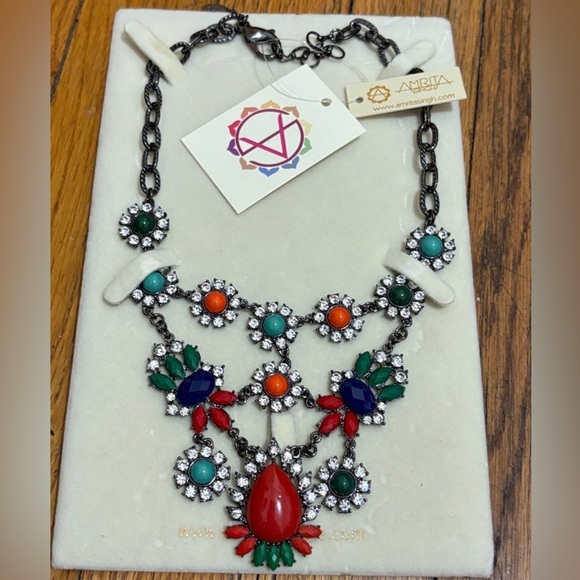 Amrita Singh Jewelry - 🇮🇳🥻NWT Amrita Singh Intricate Indian Style Vibrant Gemstone Statement Necklace